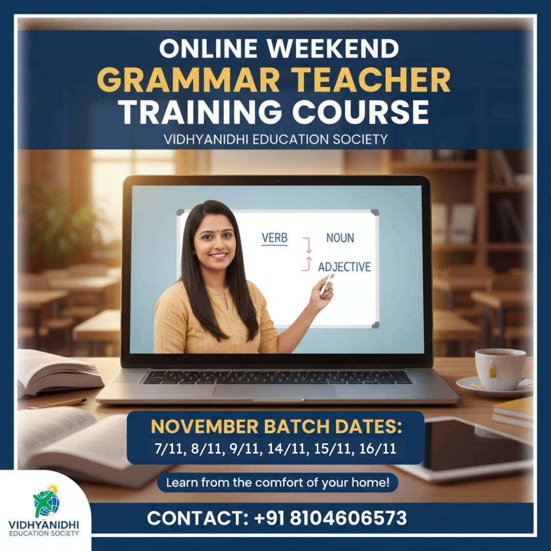 Teacher_traning's tweet image. Hi! 😃

Be a Certified Grammar Professional!
WEEKEND BATCH’
Dates: 7/11 8/11 9/11 14/11 15/11 16/11
Timings- 2:30 to 6.00 PM
Contact: +91 8369377157

#grammartraining #grammar_tips #grammarmatters #learngrammar #grammartips #GrammarCourses #grammar #english #vocabularyteacher