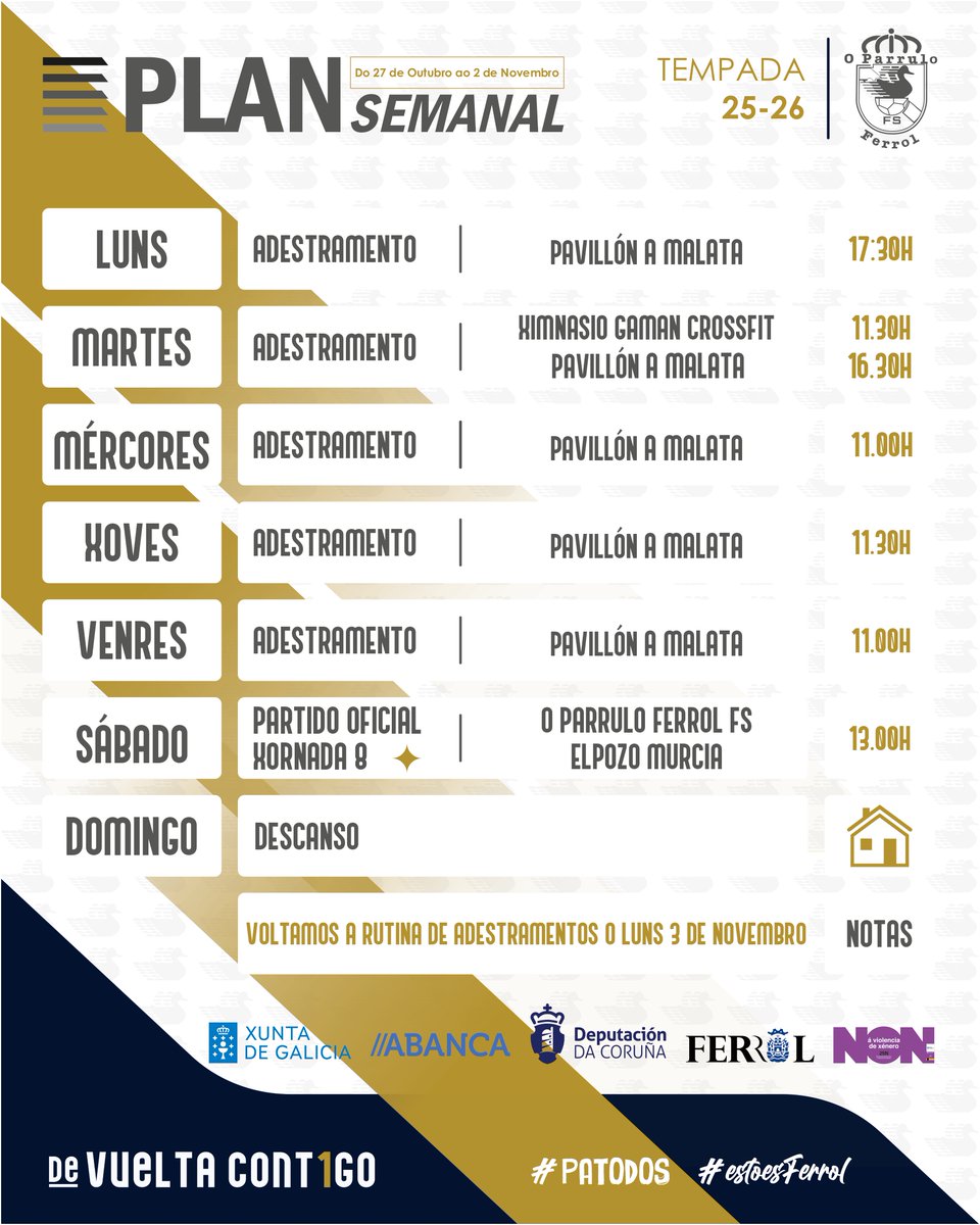 🛠️Nueva semana a tope de trabajo!
😜Este sábado volvemos a jugar en la Malata contra ElPozo Murcia Costa Cálida.