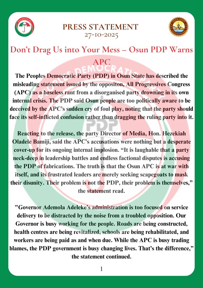 People's Democratic Party, Osun State tweet media
