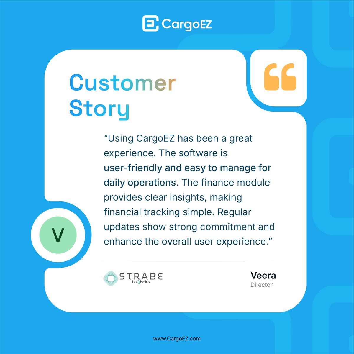 theCargoEZ's tweet image. When customers talk about CargoEZ, one theme stands out: clarity.

From finance to daily ops, the right tools make freight forwarding smarter.

#CargoEZ #CustomerTestimonial #SmartFreight #LogisticsSimplified