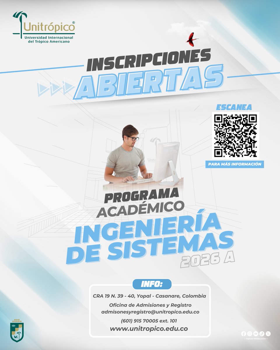 ¿Te apasiona la tecnología? 💻 Estudia Ingeniería de Sistemas en Unitrópico y transforma ideas en innovación 🤖🌱

📚 ¡Inscripciones abiertas!
tinyurl.com/4nf7vhkb