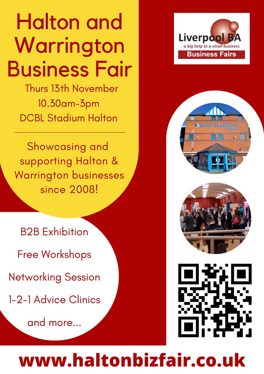 Talk through a range of business issues with some great exhibitors at #HaltonBizFair Thurs 13 November DCBL Stadium #merseyhour free to visit – exhibit from £275+VAT haltonbizfair.co.uk