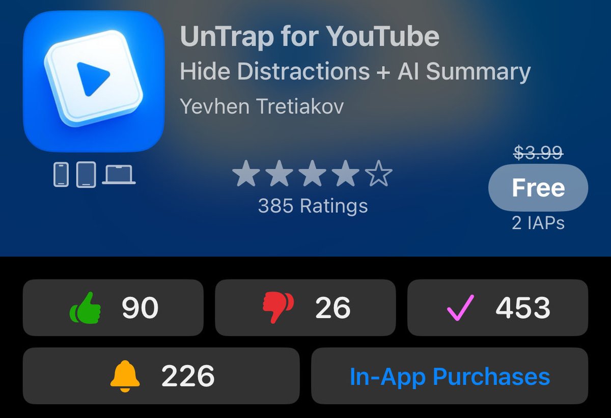 للايفون والايباد
مجاني لفترة

iTunes.apple.com/us/app/untrap-…

برنامج لتصفح الـ YouTube ، بدون اعلانات