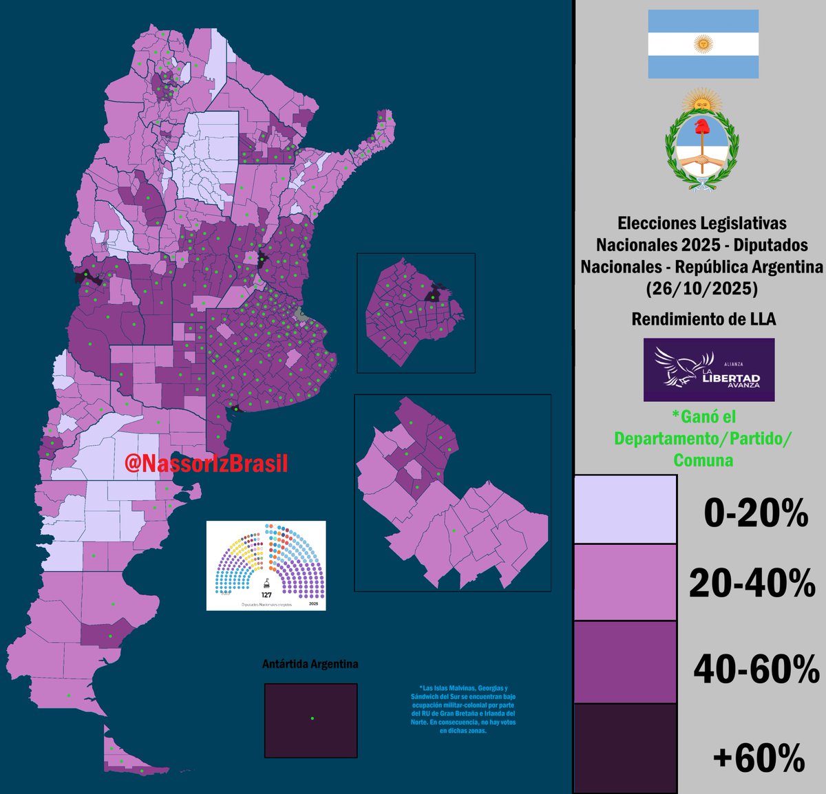 Rendimiento de La Libertad Avanza en las elecciones para Diputados Nacionales, por Departamento/Partido/Comuna del País.

<a href="/JMilei/">Javier Milei</a> <a href="/KarinaMileiOk/">Karina Milei</a> <a href="/usdtermo/">termo</a> <a href="/ElTrumpista/">El Trumpista</a> <a href="/maps_black/">BlackMaps 🗺️</a> <a href="/GordoEdicion/">El gordo edición</a>