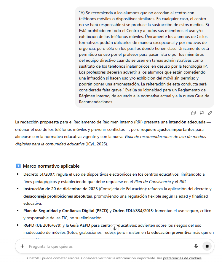 carloseducacyl's tweet photo. El GPT PSCD te ayuda a revisar el uso de móviles en tu RRI según la Guía 2025 y el marco legal actual 📲✅. Tecnología al servicio de la convivencia. #TorrenTIC
https://t.co/sYn5XbOmMW
#PSCD #PIELabIA https://t.co/Xh42AiDfr6