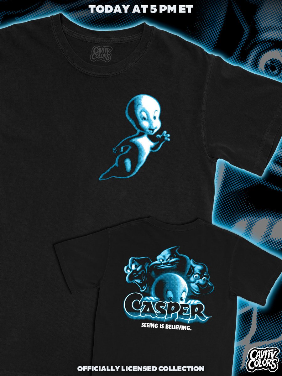 👻 “Who ya gonna call? Someone else!” 👀 New officially licensed CASPER 30th Anniversary collection drops TODAY AT 5 PM ET - and features this spooky FRONT &amp; BACK Comfort Colors tee - alongside cozy hoodies and more!
 
Who else has CASPER on their spooky season watch list? ✨