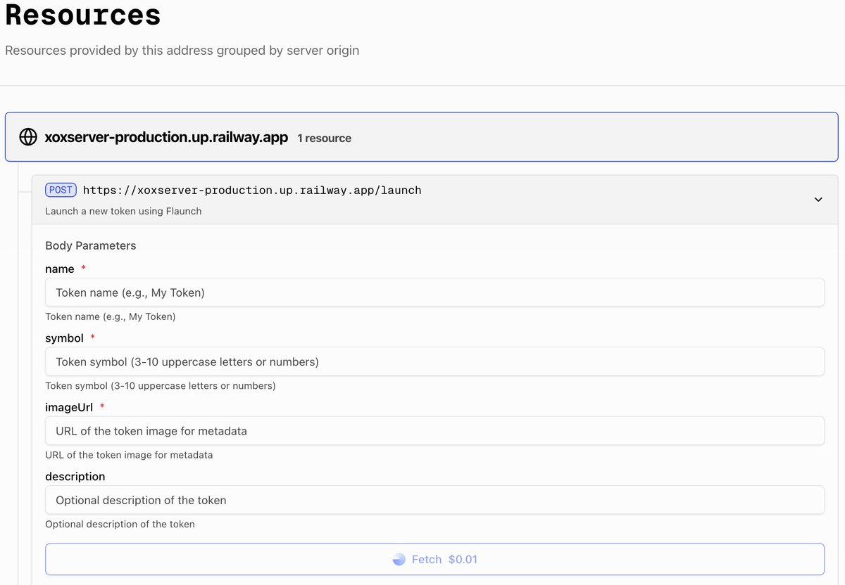 y77cao's tweet image. vibe built a token launchpad with x402 as a fun weekend project

$0.01 to launch. Using @flaunchgg underneath with its default token launch settings ($10k starting market cap, 60% of the total supply for fair launch, 80% dev / 20% platform split)