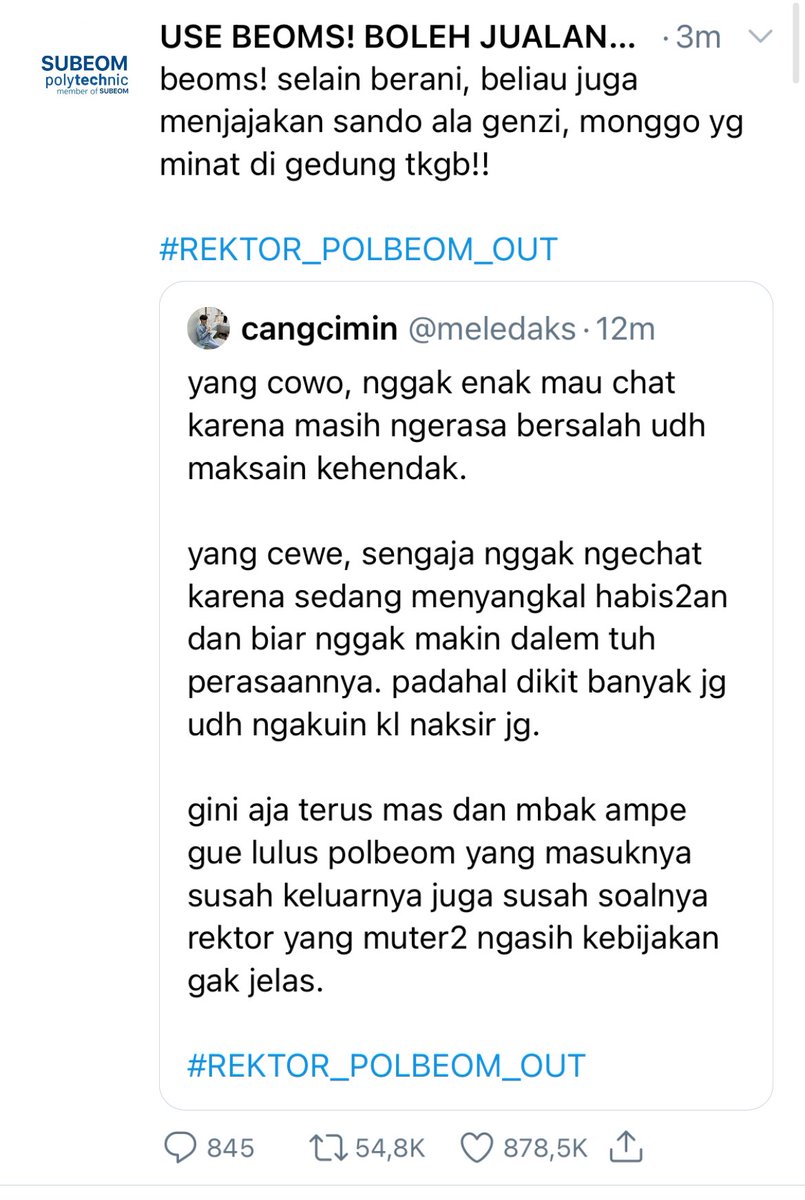 weuraiteurss's tweet photo. icang icang, masalah percintaan mas lo dibaca satu kampus cangg segala bawa2 hestek rektor out https://t.co/xIItFw2RPO