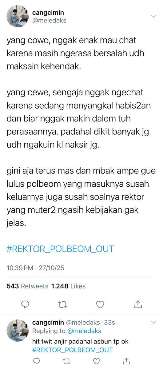 weuraiteurss's tweet photo. icang icang, masalah percintaan mas lo dibaca satu kampus cangg segala bawa2 hestek rektor out https://t.co/xIItFw2RPO