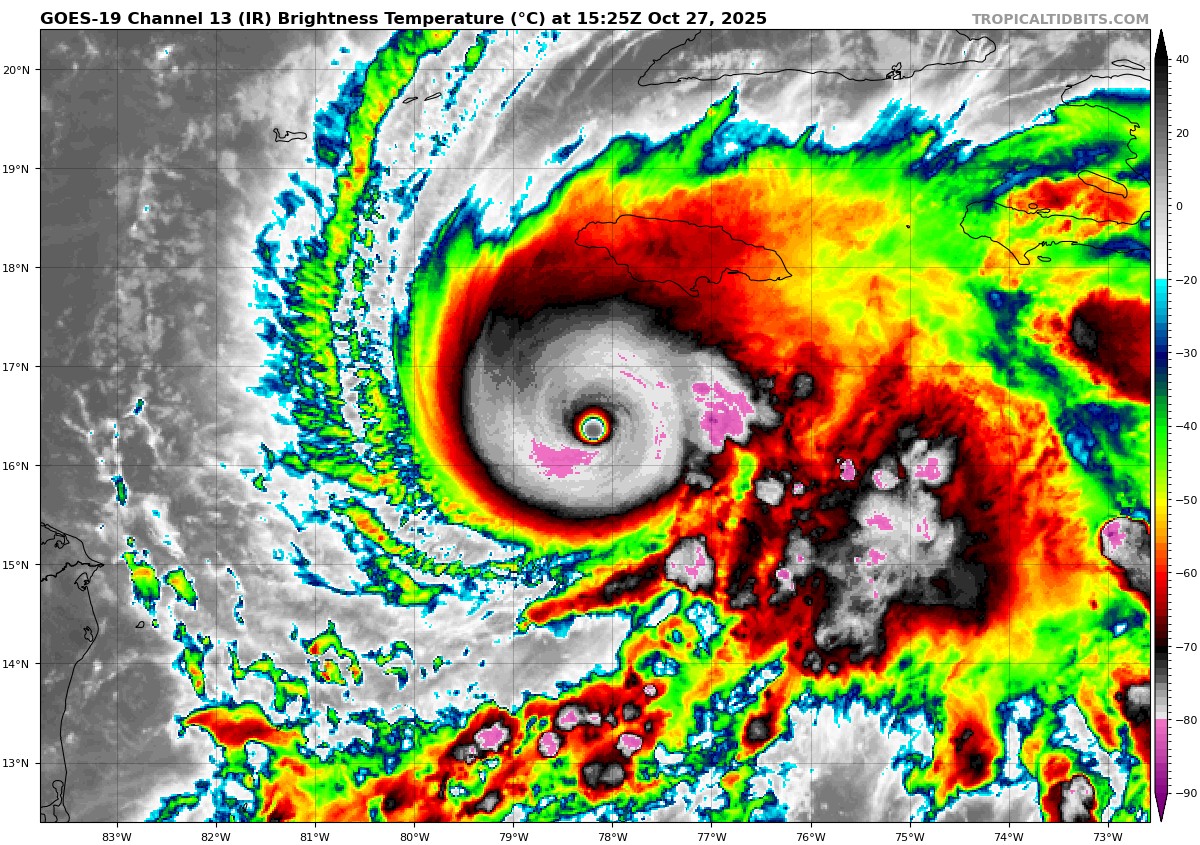 Tornadoliste's tweet image. Mit mittleren Windgeschwindigkeiten bis etwa 270 km/h und noch viel stärkeren Böen ist MELISSA nun der stärkste Hurrikan der Saison 2025 und mit einem Kerndruck von nur noch 908 Hektopascal liegt er auf Platz 11 der Allzeitrekordliste seit 1851.

#Melissa #Jamaika #Kuba