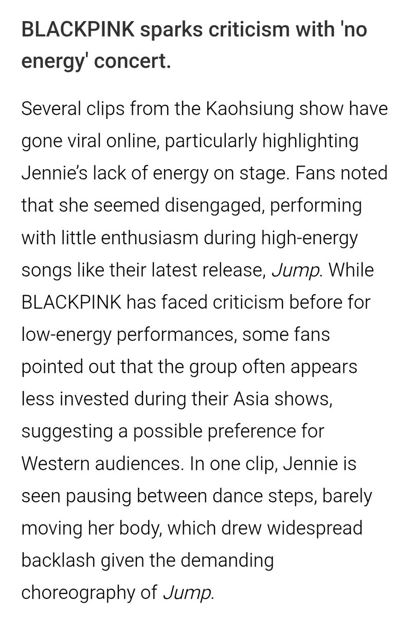 KFloopNet's tweet image. [🚨] Blackpink is criticized in articles after their desynchronization in the recent concerts of their &quot;deadline&quot; tour
