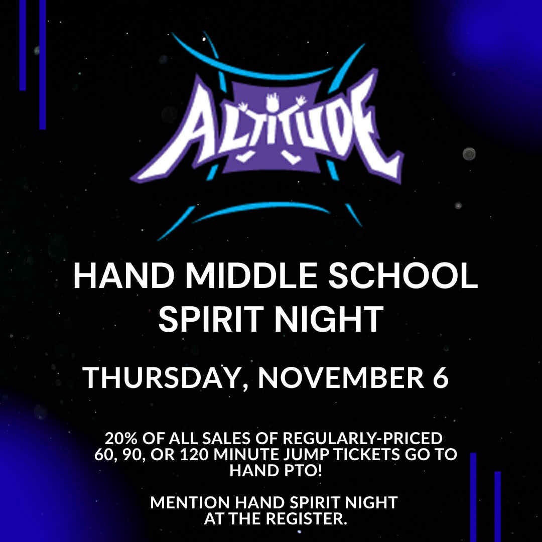 HandMiddleSC's tweet image. Come support Hand Middle School at Altitude Thursday November 6th!