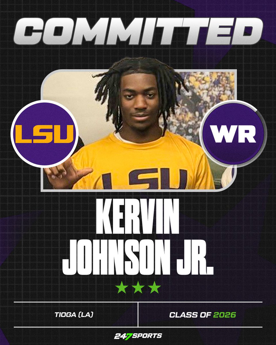 BREAKING: <a href="/LSUfootball/">LSU Football</a> has flipped class of 2026 receiver Kervin Johnson Jr. from Louisiana Tech. 

He visited over the weekend, landed the offer, and wasted no time committing.

Story via <a href="/glenwest21/">Glen West</a> 247sports.com/college/lsu/ar… <a href="/SonnyShipp247/">Sonny Shipp</a> <a href="/MikeRoach247/">Mike Roach</a> 

<a href="/JrKjkool/">Kervin Johnson Jr ⭐️⭐️⭐️</a> 

<a href="/247Sports/">247Sports</a>