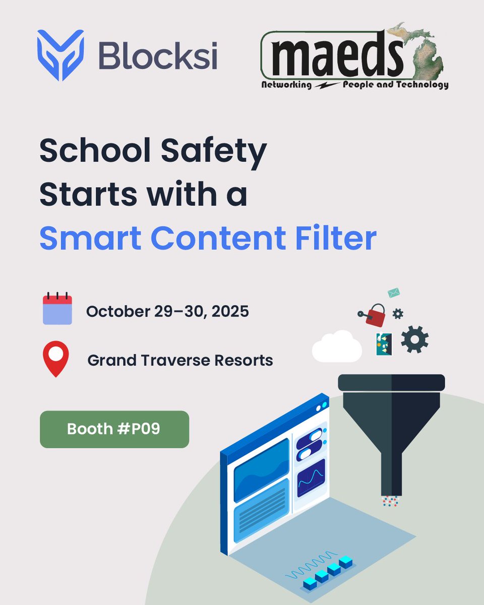 If you’re interested in making online learning safer and smarter, come see us at the <a href="/MiMAEDS/">MAEDS</a> Conference!
We’ll be at Booth #P09, showing how Blocksi’s Smart Content Filter helps schools protect students online without getting in the way of learning. 🤓📚

#maeds #Innovation