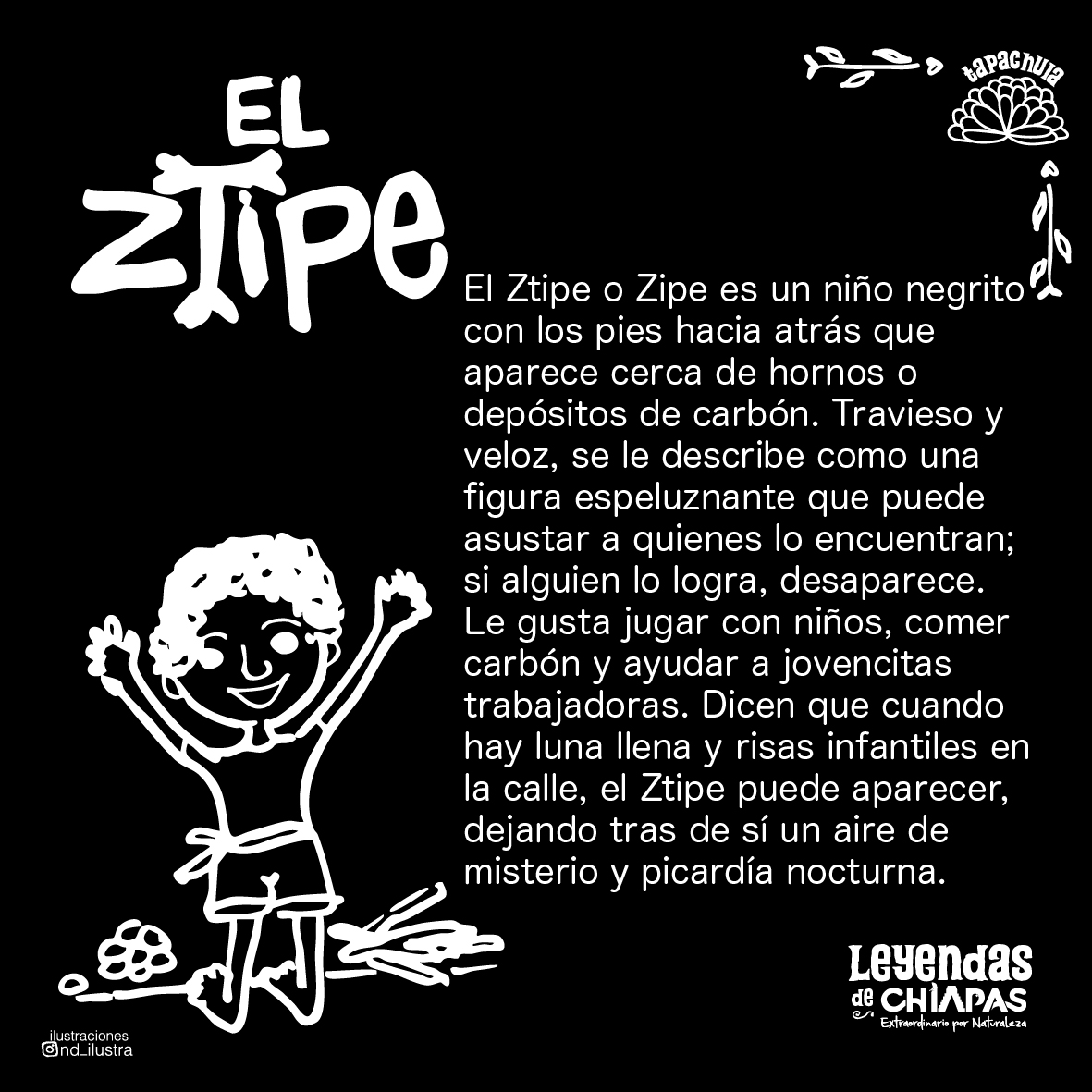 El Ztipe, de Tapachula, tiene los pies al revés y una risa juguetona.
Aparece entre los hornos de pan y las brasas encendidas, solo para perderse entre risas.
Atrápalo si puedes… si es que es real. 👣
#LeyendasDeChiapasExtraordinarias  #DíaDeMuertosEnChiapas