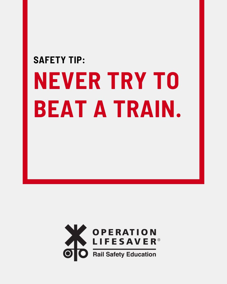 Because of their size and weight, trains can’t stop quickly. Use caution at all railroad crossings - always look both ways before crossing, follow the signs and signals and never try to beat a train. 

#SeeTracksThinkTrain #STOPTrackTragedies