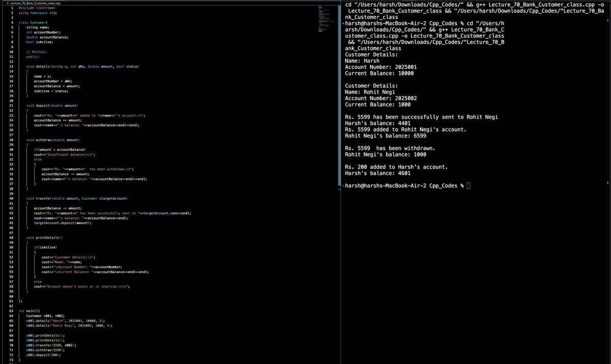 HarshJain_Coder's tweet image. Day 56 & 57 – #100DaysOfCode
Recursion + OOP combo 😵💫
• Printed binary numbers where 1s >= 0s
• Started OOP – made Bank, Car & Laptop classes (OOP vibe 🔥)
• LeetCode revision: Max Product of Word Lengths
• POTD: Laser Beams in a Bank
DSA grind mode ✅
#CPlusPlus #DSA