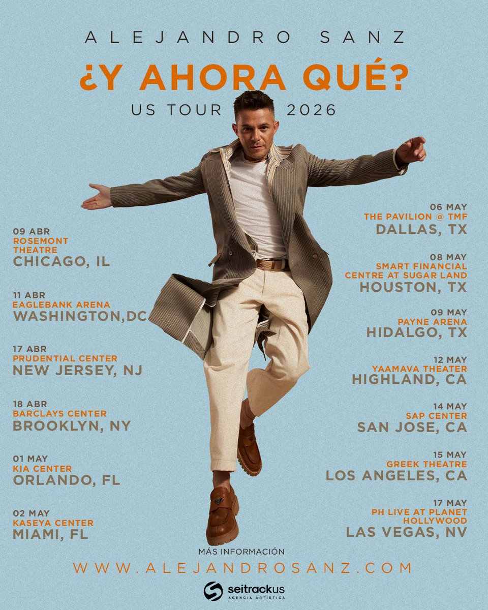 Dos años después, vuelve la magia.

<a href="/AlejandroSanz/">Alejandro Sanz</a> anuncia las fechas de su nueva y exitosa gira ¿Y AHORA QUÉ? en US 🇺🇸

El reencuentro con sus fans ya tiene fecha.
Venta General este viernes 31 de octubre a las 10 am en alejandrosanz.com