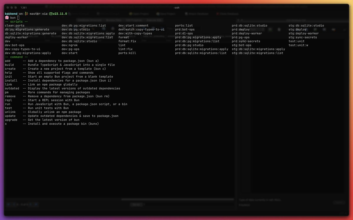 shivek_khurana's tweet image. If you type `bun` followed by TAB key, it lists all the scripts available in your package json.
Also auto completes. Genius !
