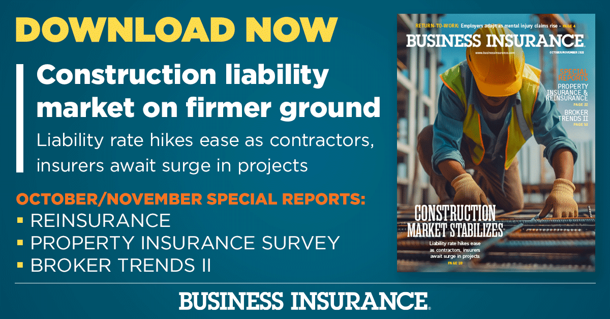 BusInsMagazine's tweet image. The October/November 2025 Business Insurance issue is now available!

Read and download your copy today:
bit.ly/47GfUbQ

#constructionliability #insurers #propertyinsurance #brokertrends