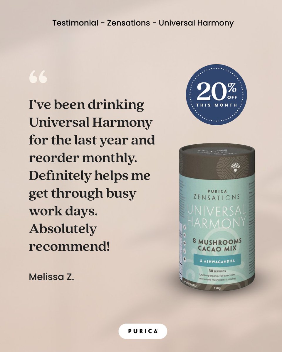 8 mushrooms + Ashwagandha + cacao = stress relief in a cup! Mix it with your preferred beverage or add it to your recipes.

Enjoy 20% off this month. Visit purica.com/products/zensa….