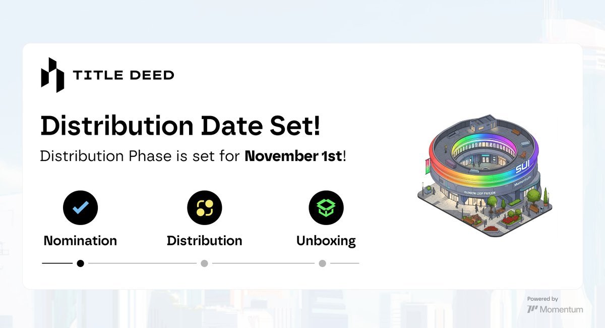 📢<a href="/MMTFinance/">MomentumⓂ️Ⓜ️T</a>
 Deed Claim Update for Nominated Users

✅ Check Eligibility:
Visit deed.mmt.finance to see if you received your Deed from the nomination wave.

⤵️ What You Need to Do:

🔸Connect your Sui wallet
🔸Link your X (Twitter) account
🔸Complete this before October