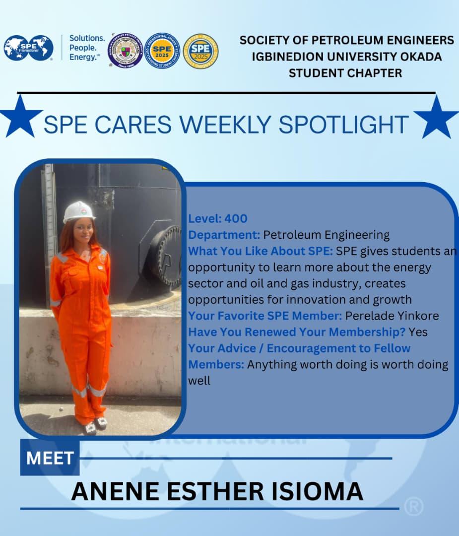 Spe_Iuo_'s tweet image. 🌟 *Meet our SPE Weekly Spotlight!* 🌟 Celebrating members who inspire us to grow, connect, and lead. 💙  #SPEIUO #WeeklySpotlight #EngageLearnLead