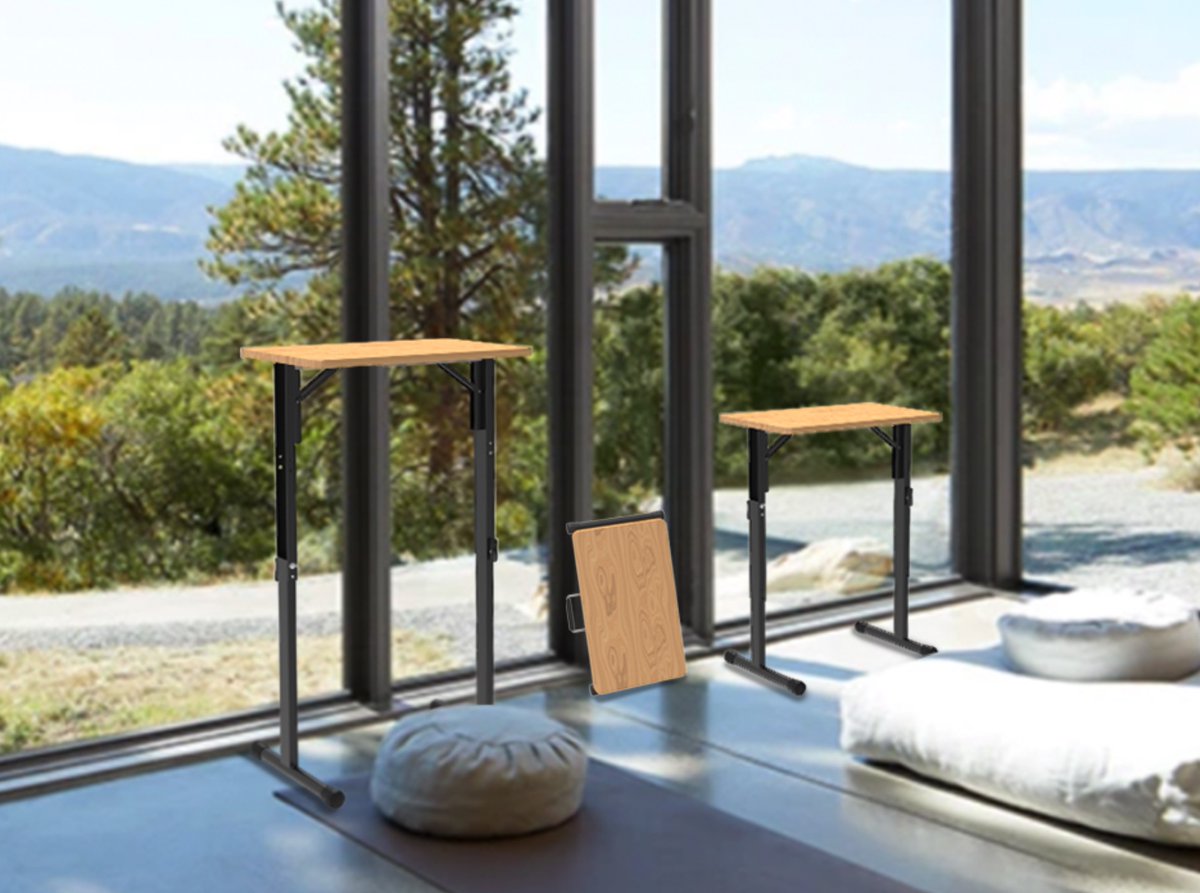 maxxmakes's tweet image. Travel Standing desk render. Folds completely flat and adjusts to multiple heights.