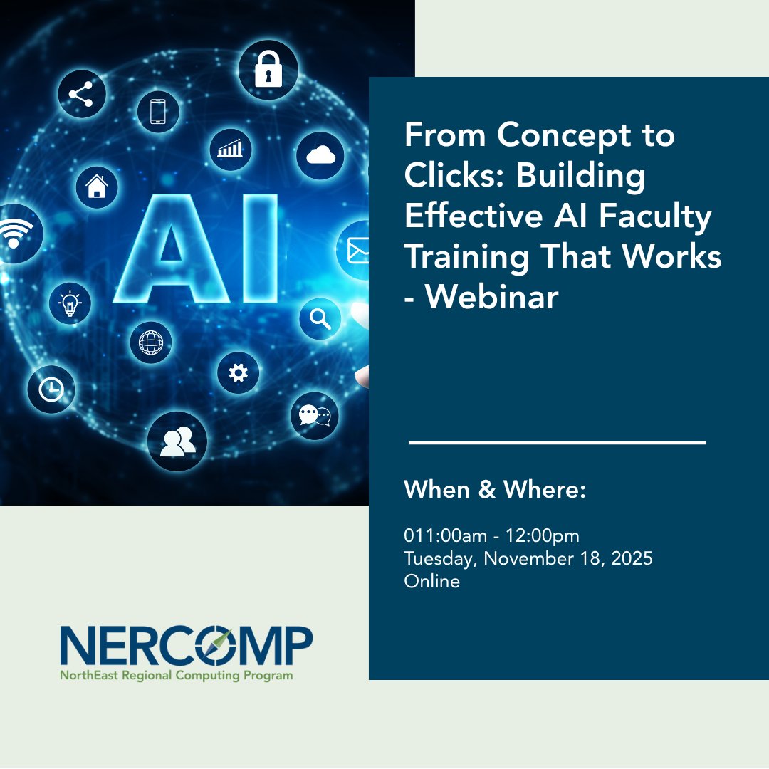 NERCOMP's tweet image. Faculty are eager to understand and responsibly integrate generative AI into teaching—but how do you design training that meets faculty where they are?
In this session, we&apos;ll explore a practical, replicable model for designing AI-focused faculty training. bit.ly/4oa1yq7