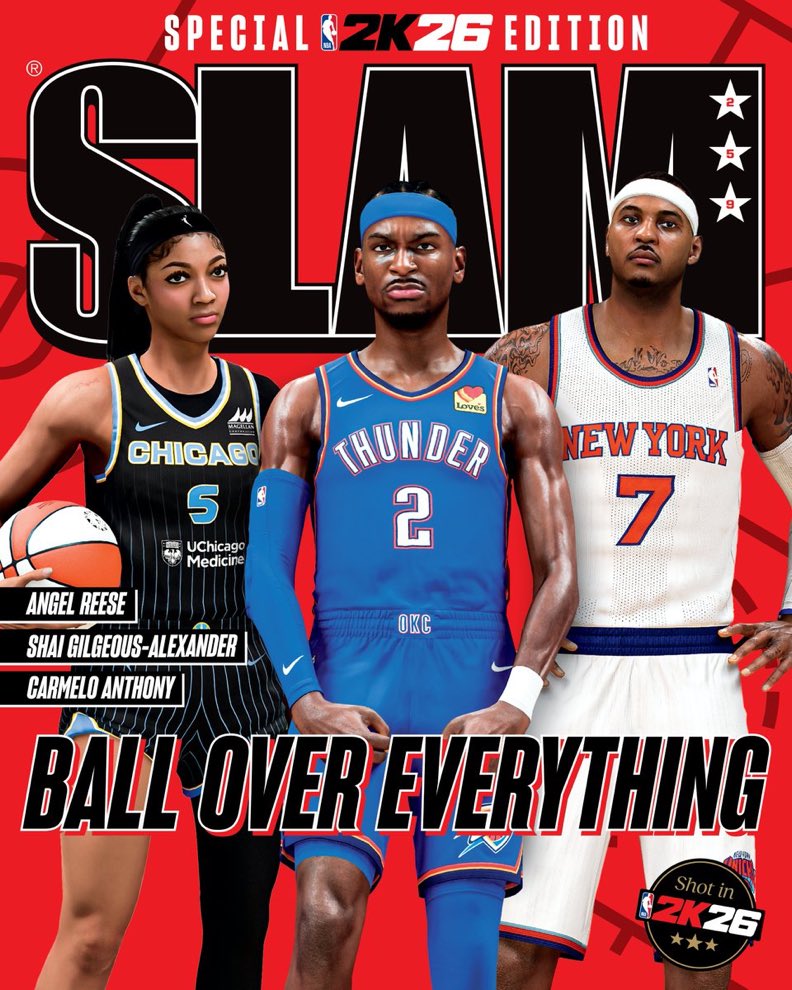 Angel Reese is on the cover of the NBA 2K26 Slam Edition with Shai Gilgeous-Alexander and Carmelo Anthony😮‍💨💥