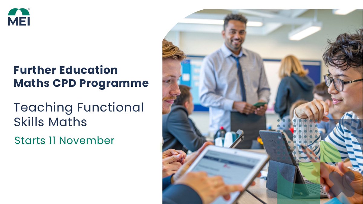 MEIMaths's tweet image. Transform your Functional Skills teaching. 

Access in-depth training to engage learners, boost outcomes and gain practical strategies. Free | DfE funded | 11 Nov  

Learn more: buff.ly/ZyUFt0W 

#FEMaths #FunctionalSkills #Post16Education