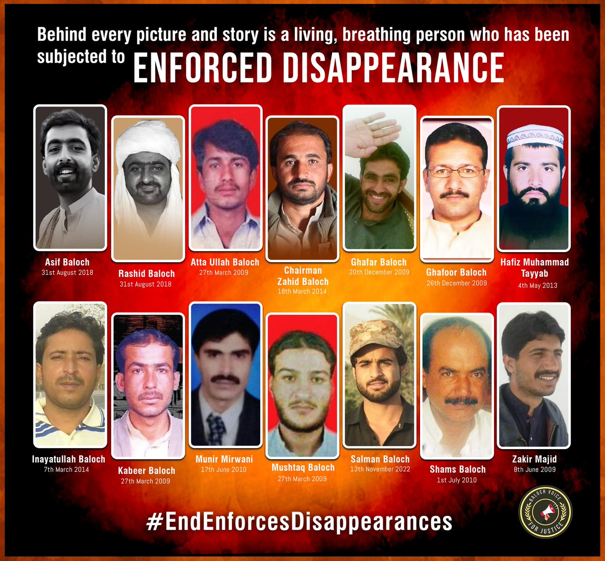 BalochV4Justice's tweet image. Enforced Disappearances: An Assault on Human Dignity and a Call for Global Justice.
Enforced disappearance is a grave crime against humanity that violates not only an individual’s right to liberty and right to life, but also inflicts deep and lasting wounds upon their family,…