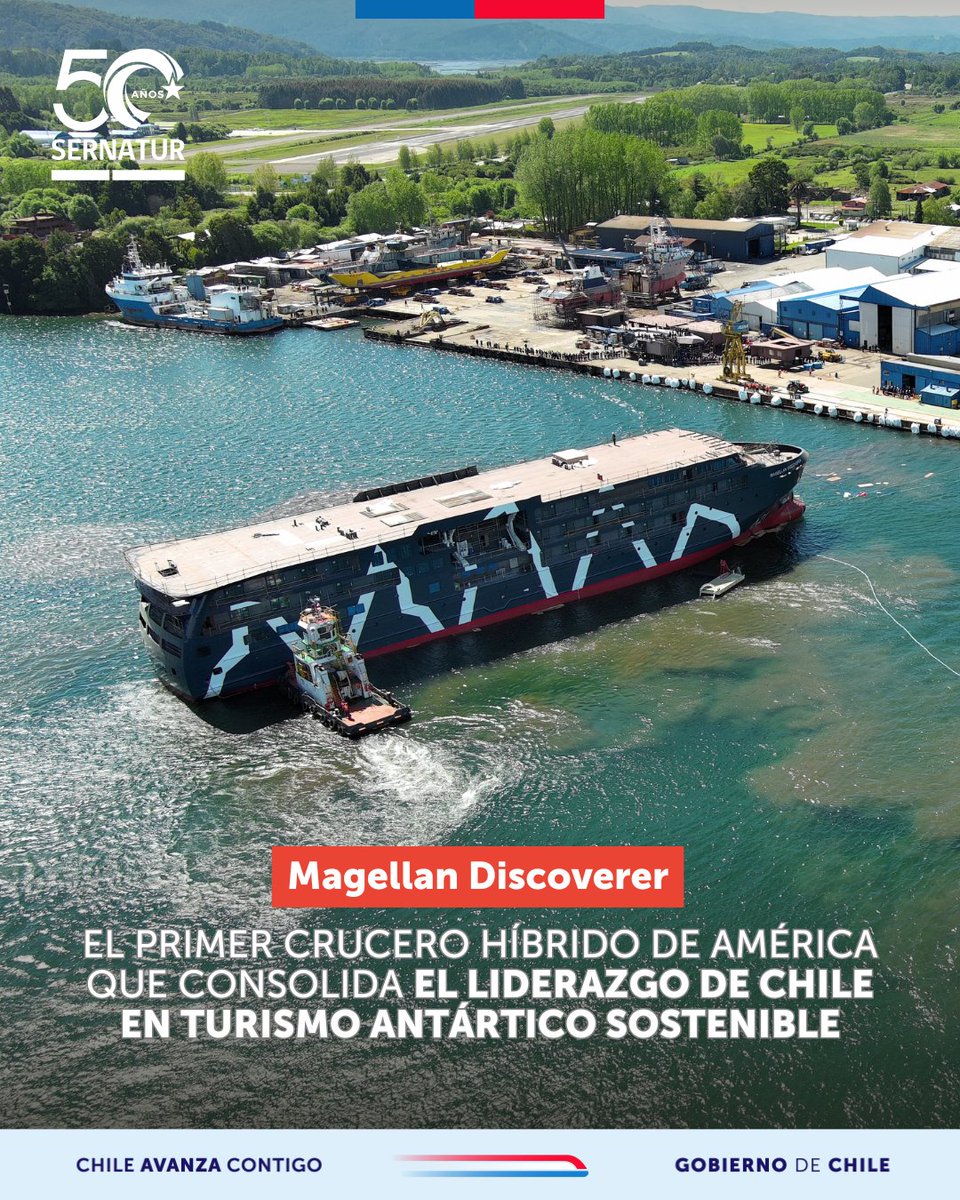 Chile lanza el primer crucero híbrido de América y marca un nuevo rumbo en el turismo antártico sostenible 🛳️
En Valdivia, se realizó la botadura al río del Magellan Discoverer, un lujoso barco que busca promover el turismo sostenible en la Antártica.
ℹ️ sernatur.cl/magellan-disco….