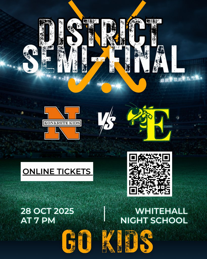 Field Hockey District Semi-Final, Tuesday October 28th.  Get your tickets to support our team.  GO KIDS!!!