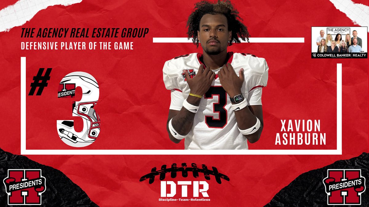 Congratulations to Xavion Ashburn for earning Defensive Player of the Game in Week 10. Xavion finished with 6 tackles, 2 tackles for loss and another sack! 

Thank you to The Agency Real Estate Group for sponsoring our players of the game recognition. 

#DTR #HonorForever