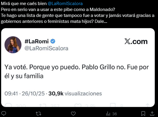 faggalicious69's tweet photo. Esto es lo que le dije a @LaRomiScalora y me bloqueó. Juro que si la hubiese insultado, la entiendo. Pero la amo en LAM y Bondi. Pero bueno... no le gustó parece. https://t.co/ekvTWBGWSA