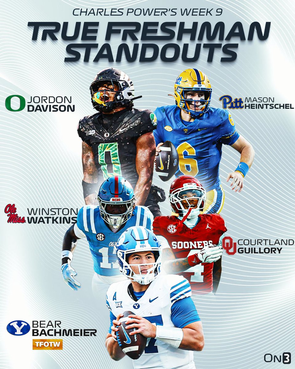 On3sports's tweet image. NEW: Week 9 College Football True Freshman Standouts headlined by BYU QB Bear Bachmeier😼
(via @CharlesPower)
on3.com/news/true-fres…