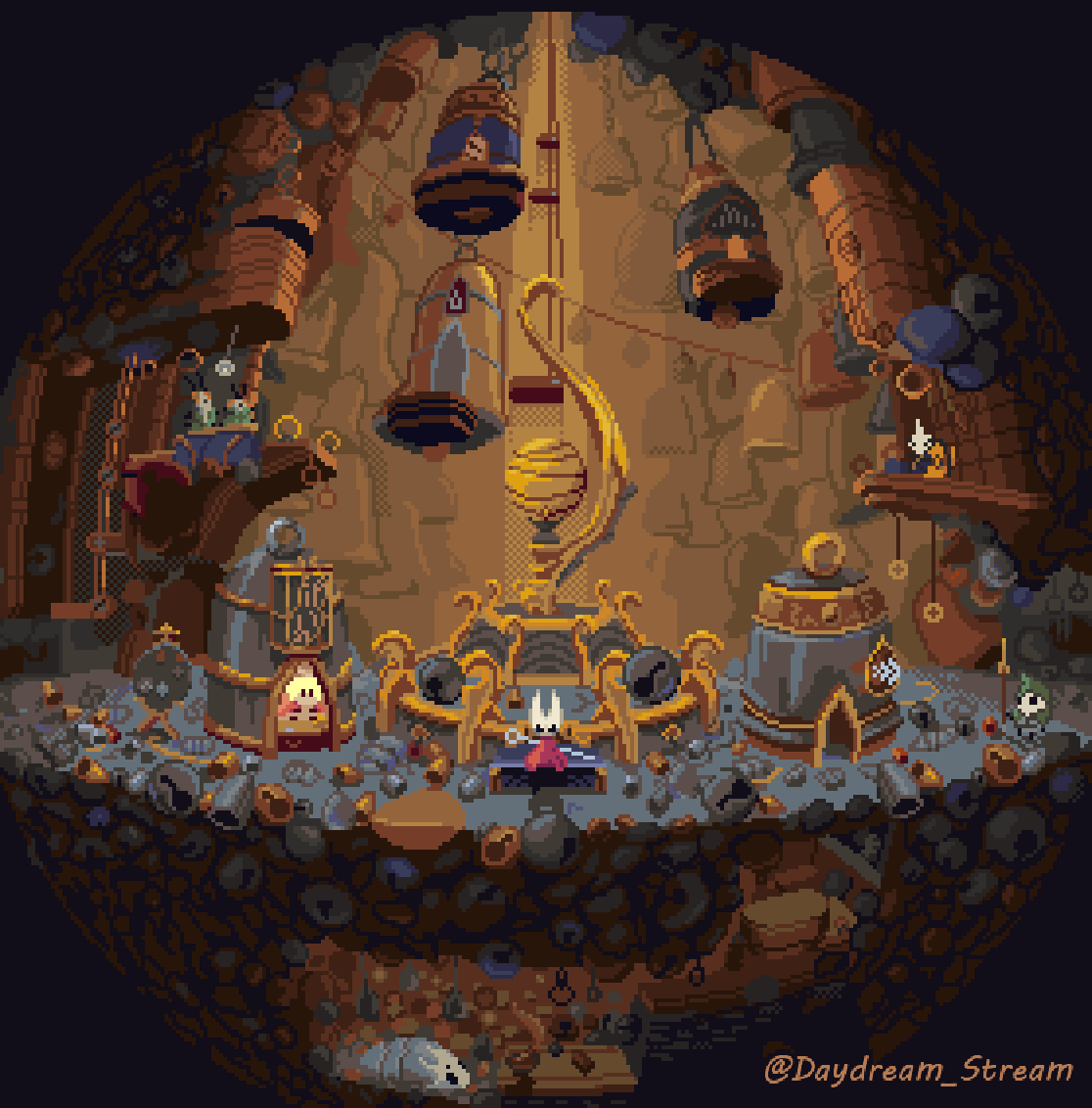 Daydream_Stream's tweet image. My Silksong and Hollow Knight pixel art
