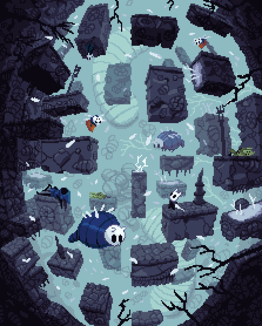 Daydream_Stream's tweet image. My Silksong and Hollow Knight pixel art