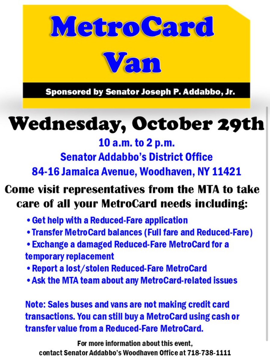 METROCARD VAN SERVICES COMING THIS WEDNESDAY