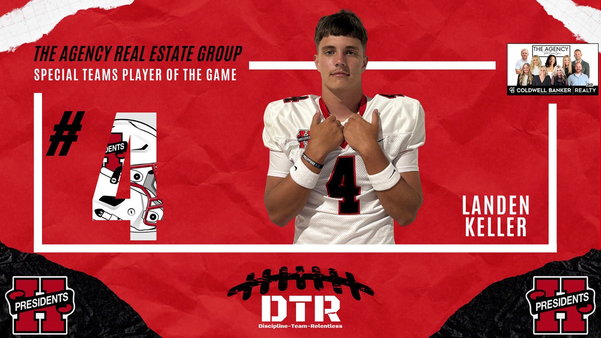 Congratulations to Landen Keller for earning Special Teams Player of the Game in Week 10. Landen finished with a 42 yard punting average! 

Thank you to The Agency Real Estate Group for sponsoring our players of the game recognition. 

#DTR #HonorForever