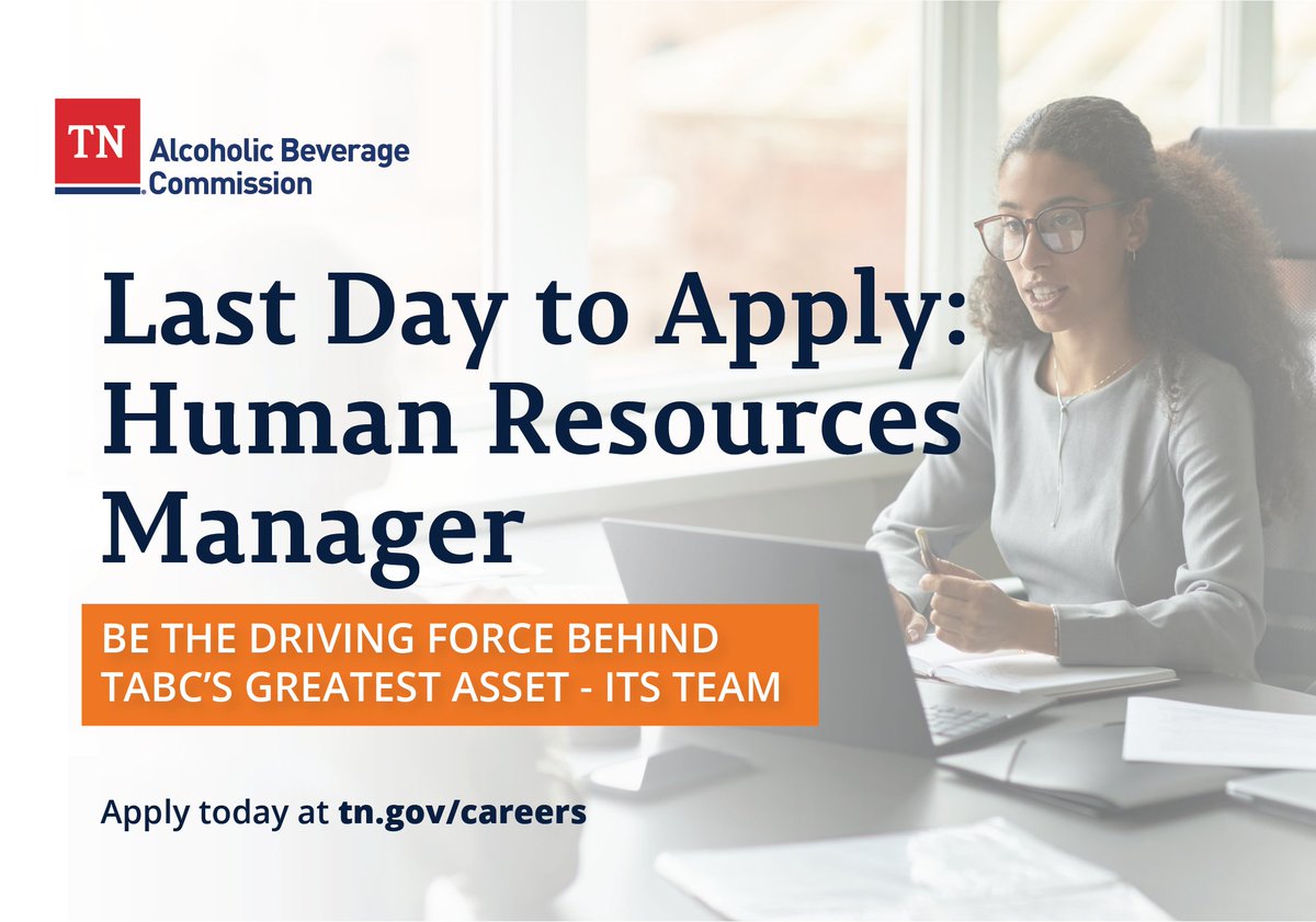 🚨Last day to apply!🚨

TABC’s statewide promotional HR Manager position closes today.

State employees, take the next step in your HR career and make an impact!

Apply now 👉 stateoftn-careers.ttcportals.com

#StateJobs #TNCareers #NowHiring