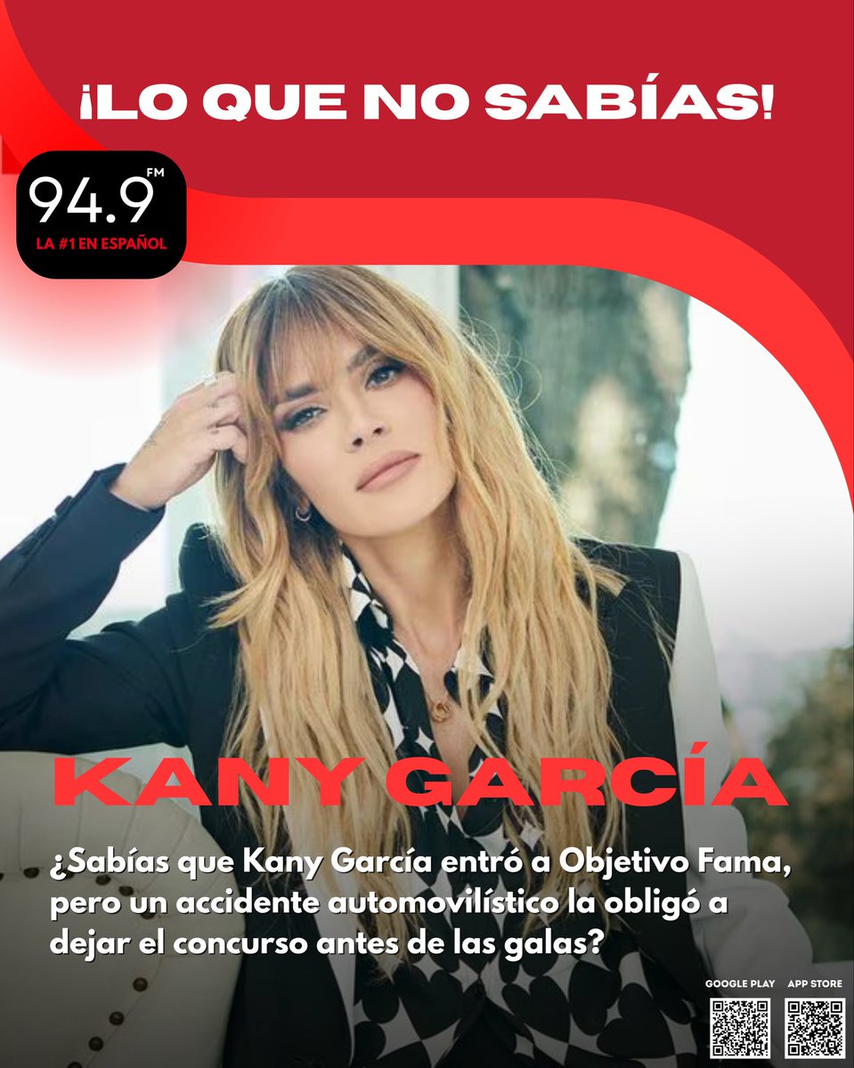 gitanaecuador's tweet image. 💡 ¿Sabías que Kany García entró a Objetivo Fama, pero un accidente automovilístico la obligó a dejar el concurso antes de las galas? Ese giro del destino la llevó a componer sin parar y lanzar su debut “Cualquier Día”.

❤️ ¿Qué canción de Kany quieres escuchar en #949fm ?
