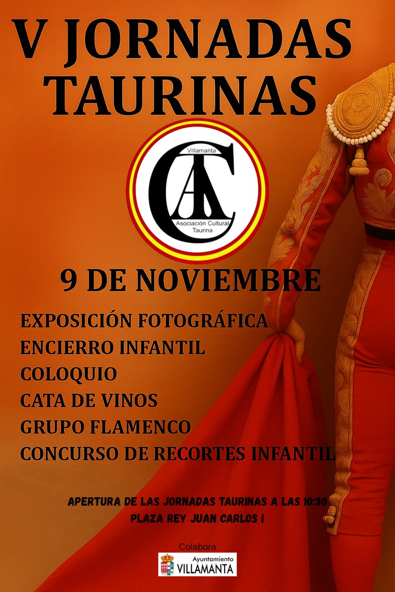 Cartel de las V Jornadas Taurinas,organiza Asociacion Cultural Taurina Villamanta y colabora Exc. Ayuntamiento de Villamanta.