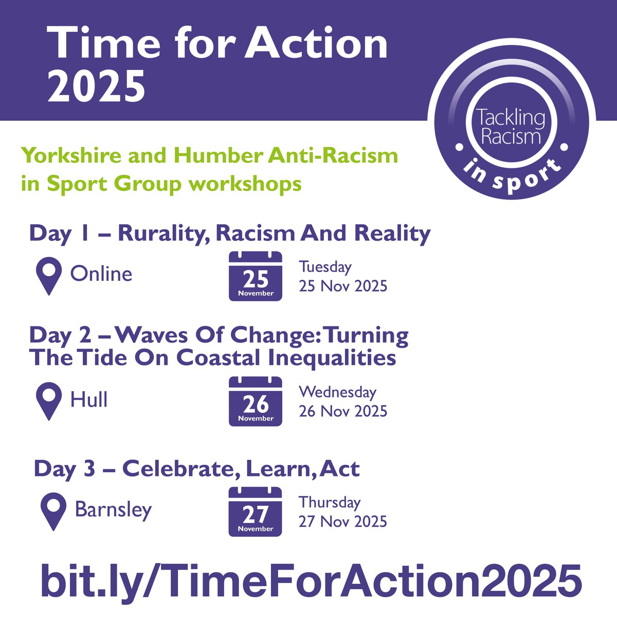 NorthYorksSport's tweet photo. Yorkshire and Humber Anti-Racism in Sport Group are running a series of events on 25th-27th November about tackling racism in sport.

Find out more and book your place at: https://t.co/jVsPeLTFCG https://t.co/YrYxhDnaDg