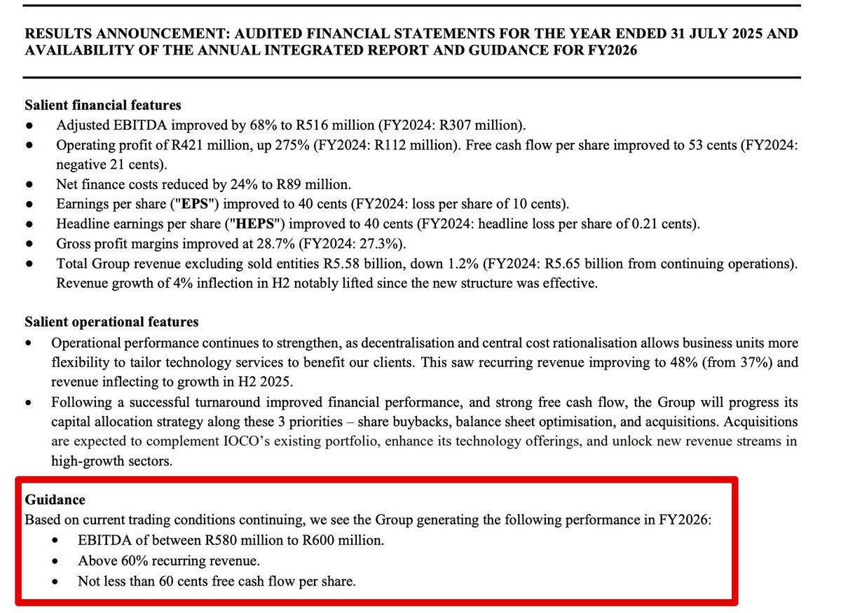 So refreshing to have such clear guidance from iOCO

(= 7x FCF with EBITDA growth at ~14%)
