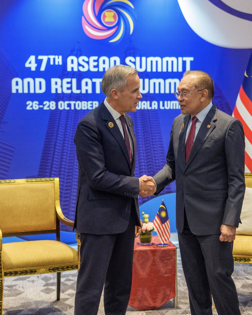Thank you, Prime Minister Anwar, for hosting and chairing the 2025 ASEAN Summit. 

As we work to finalise a new Canada-ASEAN Free Trade Agreement, the partnership between Canada and Malaysia is growing stronger — delivering more opportunities and prosperity for both our peoples.