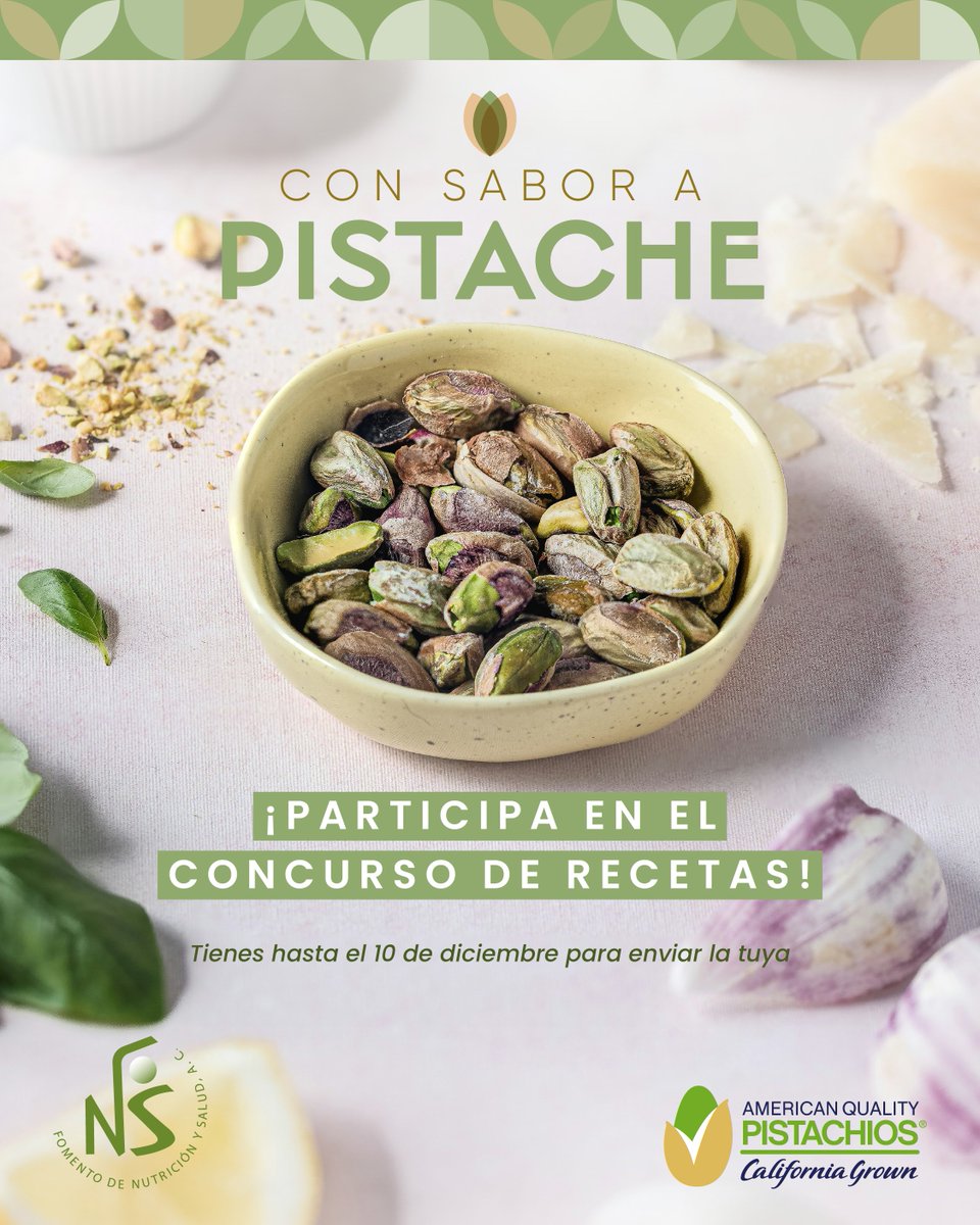 ¡Participa en el concurso de recetas “Con sabor a pistache”!
Consulta la convocatoria aquí:
drive.google.com/file/d/1Km27ou…

Envía tu receta en PDF a: cuadernos@fns.org.mx
Mayores informes al WhatsApp: 55 7948 7096

#ConSaborAPistache #FomentoDeNutriciónySalud #AmericanPistachioGrowers