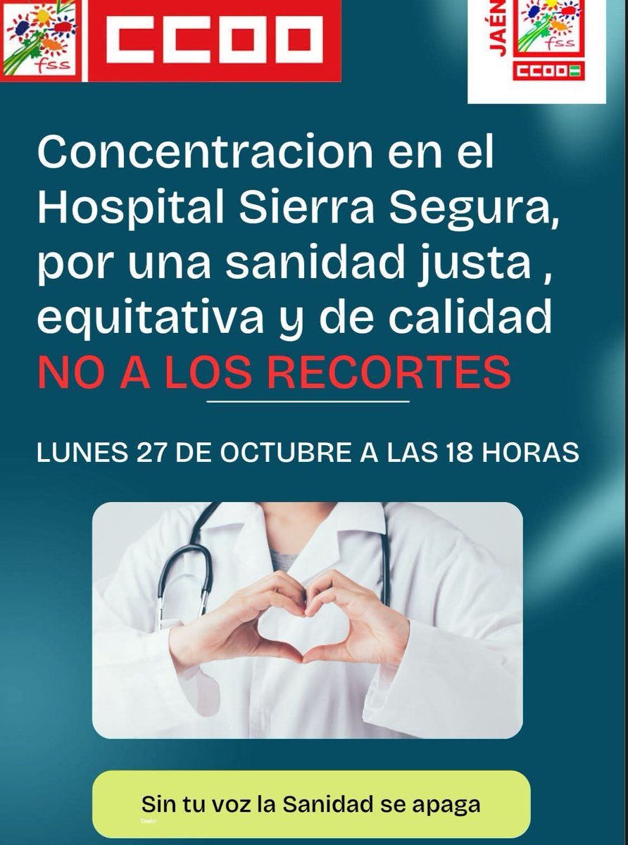 En defensa de una sanidad pública de calidad para una comarca a la que tanto le costó conseguir el hospital de Alta Resolución "Sierra de Segura".
Ahora no podemos consentir que nos arrebaten sus servicios.
#sierradesegura 
#sanidadpublicadecalidad