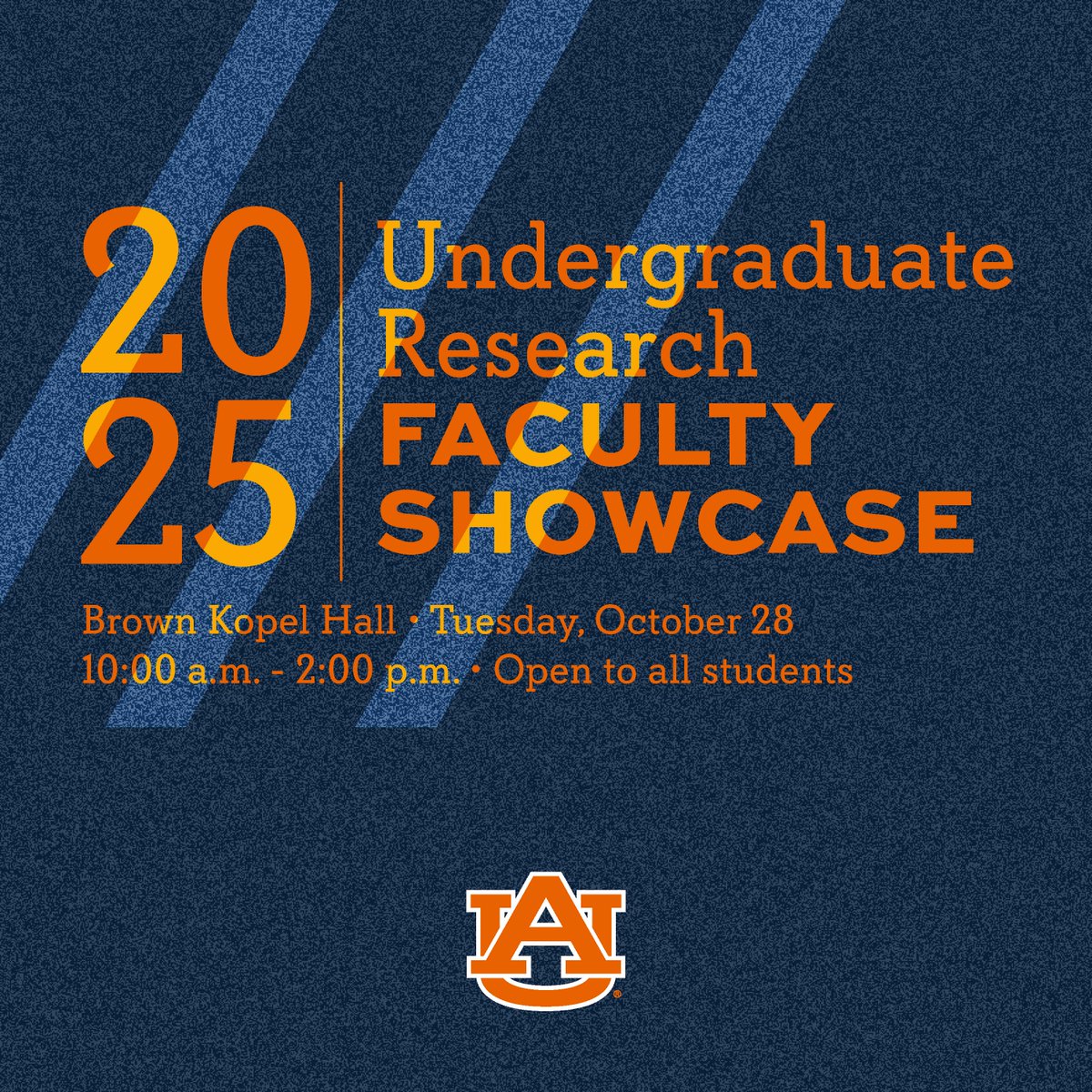 The 2025 Undergraduate Research Faculty Showcase is tomorrow from 10 a.m.-2 p.m. in the Grand Hall of Brown-Kopel Engineering Student Achievement Center. 

Click the link for more details and to view the full event schedule! aub.ie/undergrad-rese…